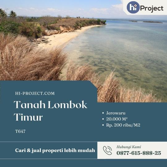 Tanah Lombok timur 20.000 M2 pinggir pantai di Jerowaru T647