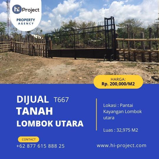 Tanah Lombok utara 32,975 M2 pinggir Pantai Kayangan T667