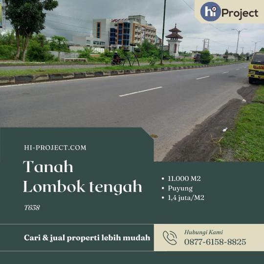 Tanah Lombok tengah 11,000 M2 pinggir jalan di Puyung T638