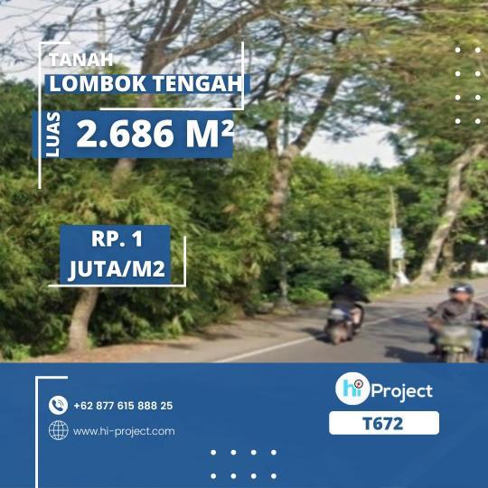 Tanah Lombok tengah 2,686 M2 pinggir jalan di Pringgarata T672