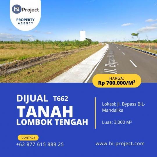 Tanah Lombok tengah pinggir jalan Bypass BIL-Mandalika 3,000 M2 T662 