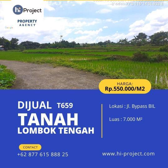 Tanah Lombok tengah 7,000 M2 dekat Jalan Bypass BIL T659 