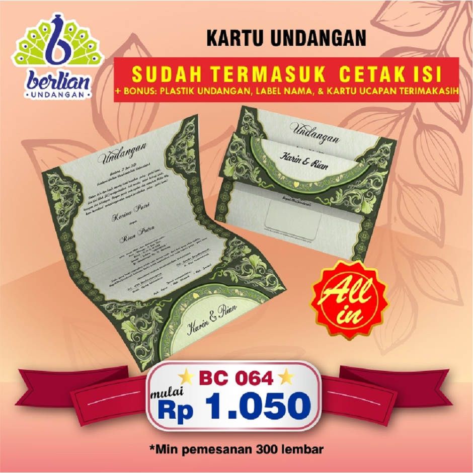 Blangko Kartu Undangan Pernikahan Murah Series Bc 064 Hijau