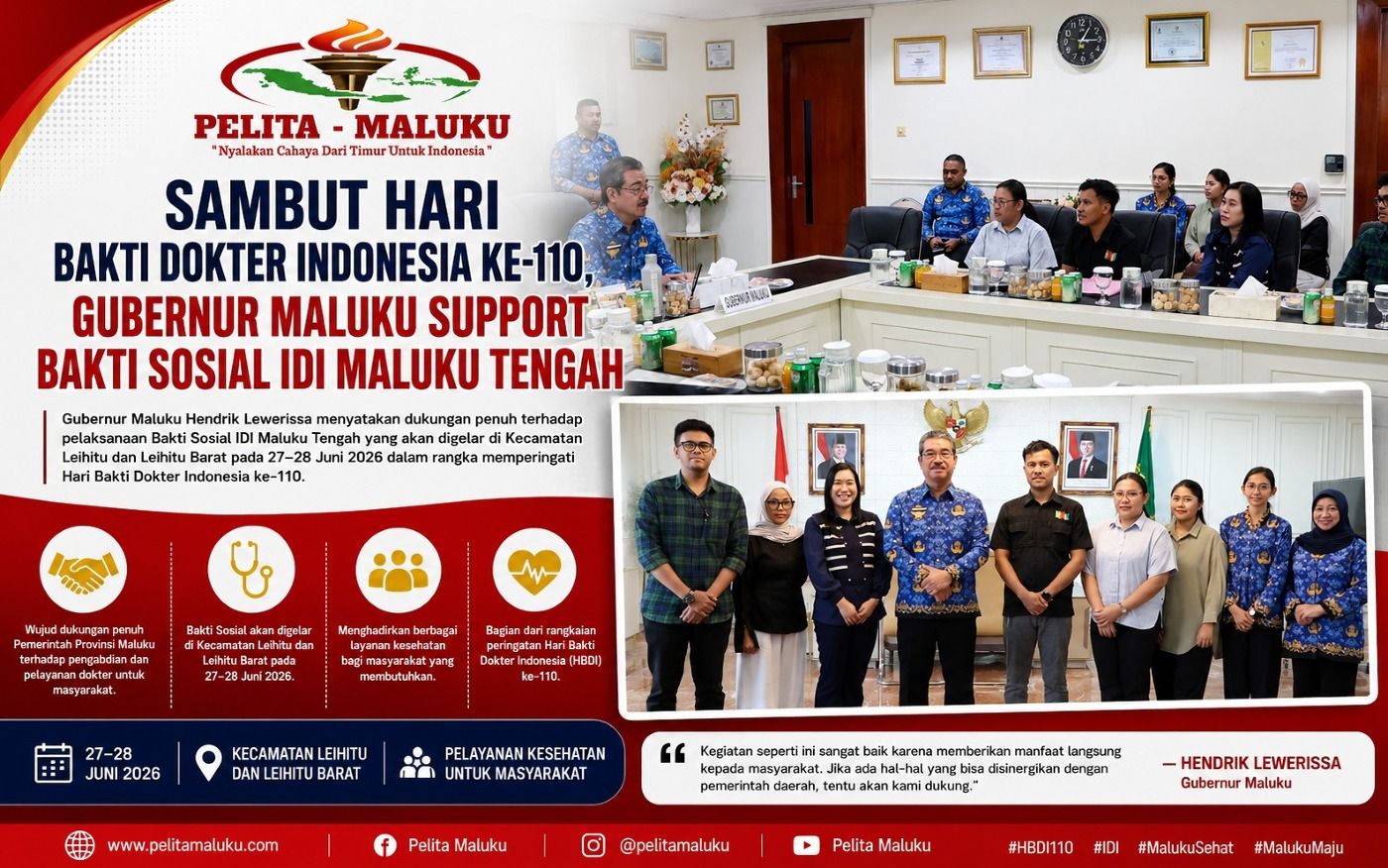Sambut Hari Bakti Dokter Indonesia ke-110, Gubernur Maluku Support Bakti Sosial IDI Maluku Tengah