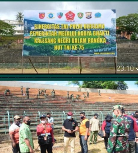 Masyarakat Bangga TNI Peduli Maluku Bersihkan lapangan MR