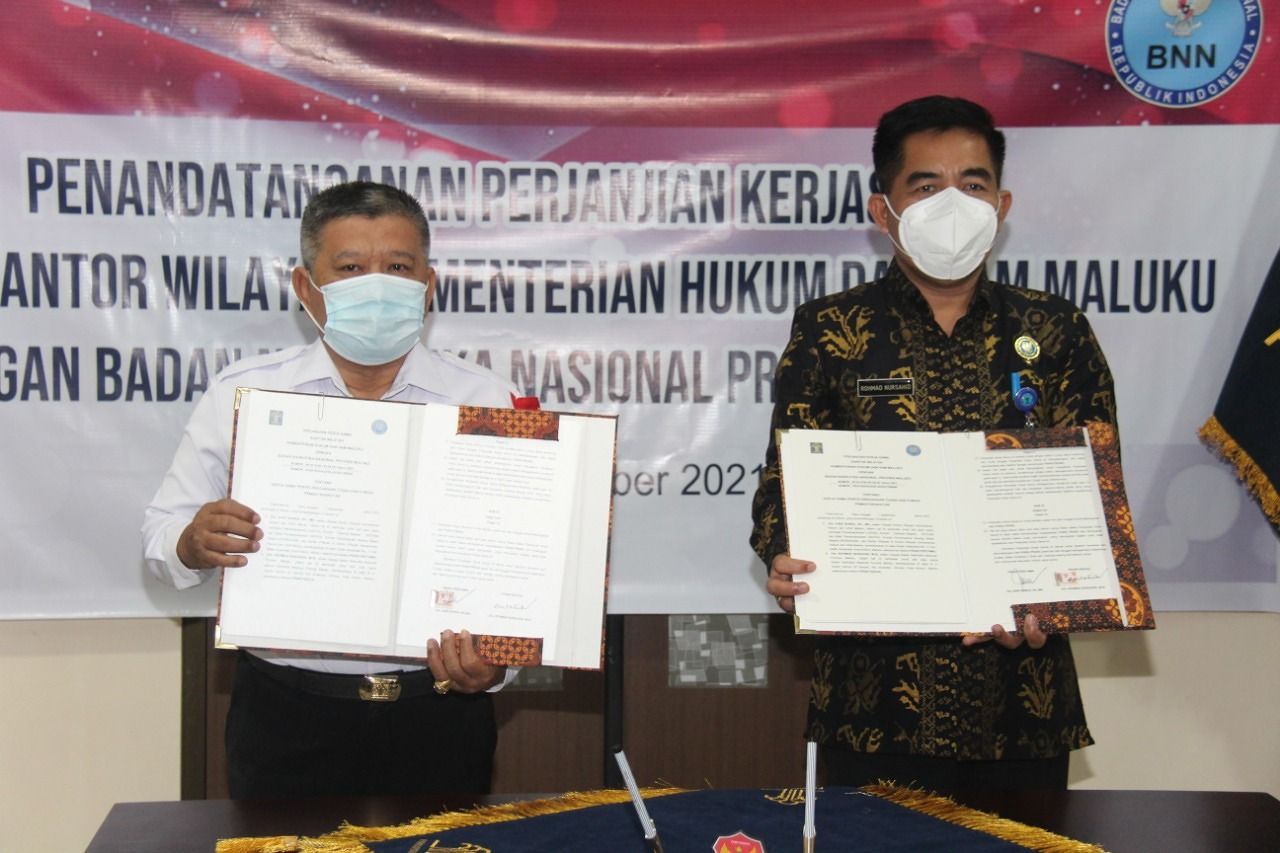 Aksi Nyata  P4GN, Kanwil Kumham Maluku Tanda Tangani Kerjasama Dengan BNNP Maluku