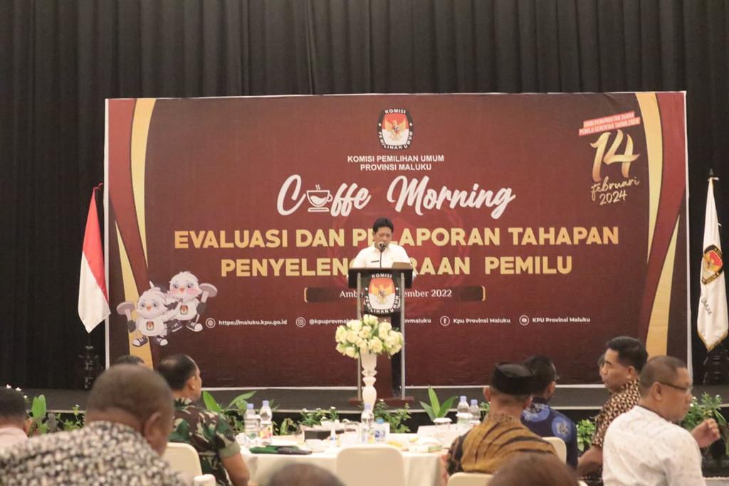 KPU Maluku Gelar Coffie Morning Evaluasi Pelaporan Tahapan Penyelenggaraan Pemilu, Ini Pesan Gubernur MI