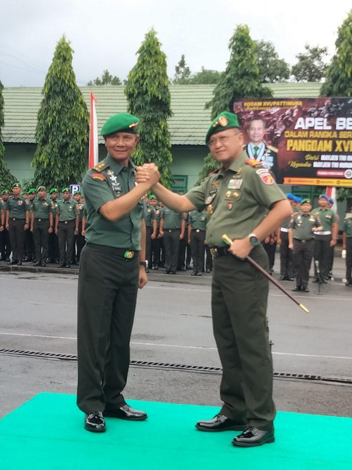 Apel Bersama, Pangdam XVI/ Pattimura Mayjen TNI Ruruh : Saya Terima Satuan, Pasukan dan Keluarga Aman dan Lengkap