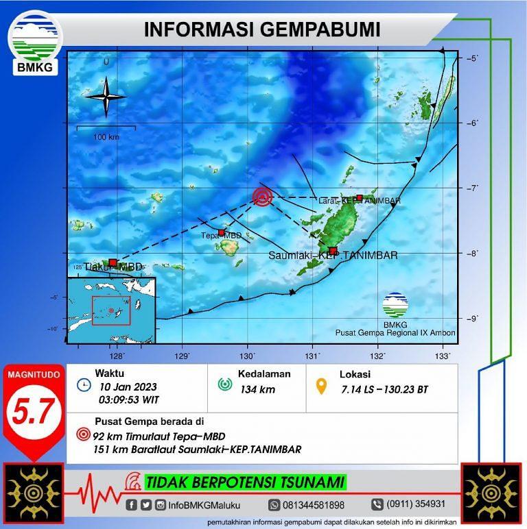 Gempa Berkekuatan 7,8 SR Goncang MBD dan Tanimbar, Serta Dobo