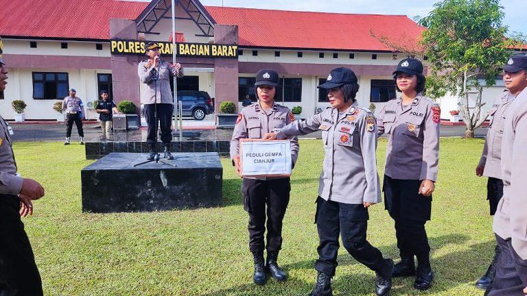 Kapolres Seram Bagian Barat Pimpin Apel Penggalangan Dana Bencana Alam Cianjur