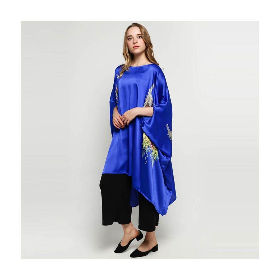 GESYAL Motif Batik  Maxmara Kaftan Midi Dress  Wanita Biru 
