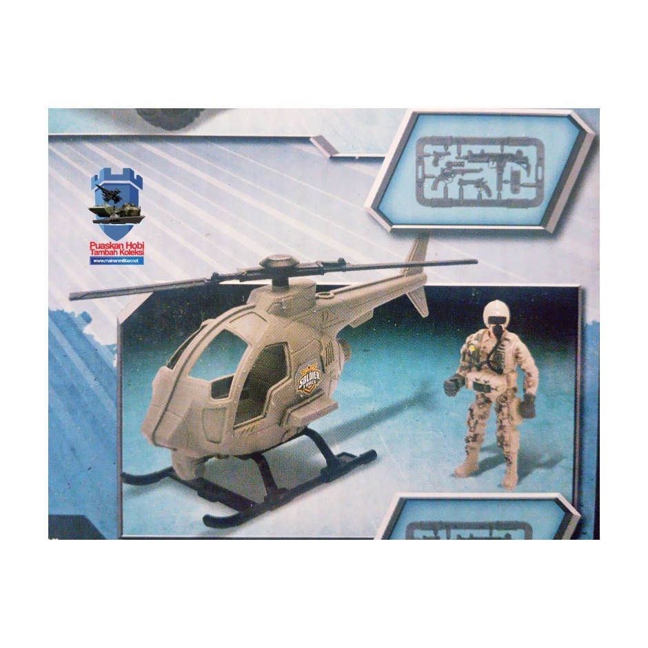 Mainan Helikopter Militer dan Action Figure Pilot Skala 18