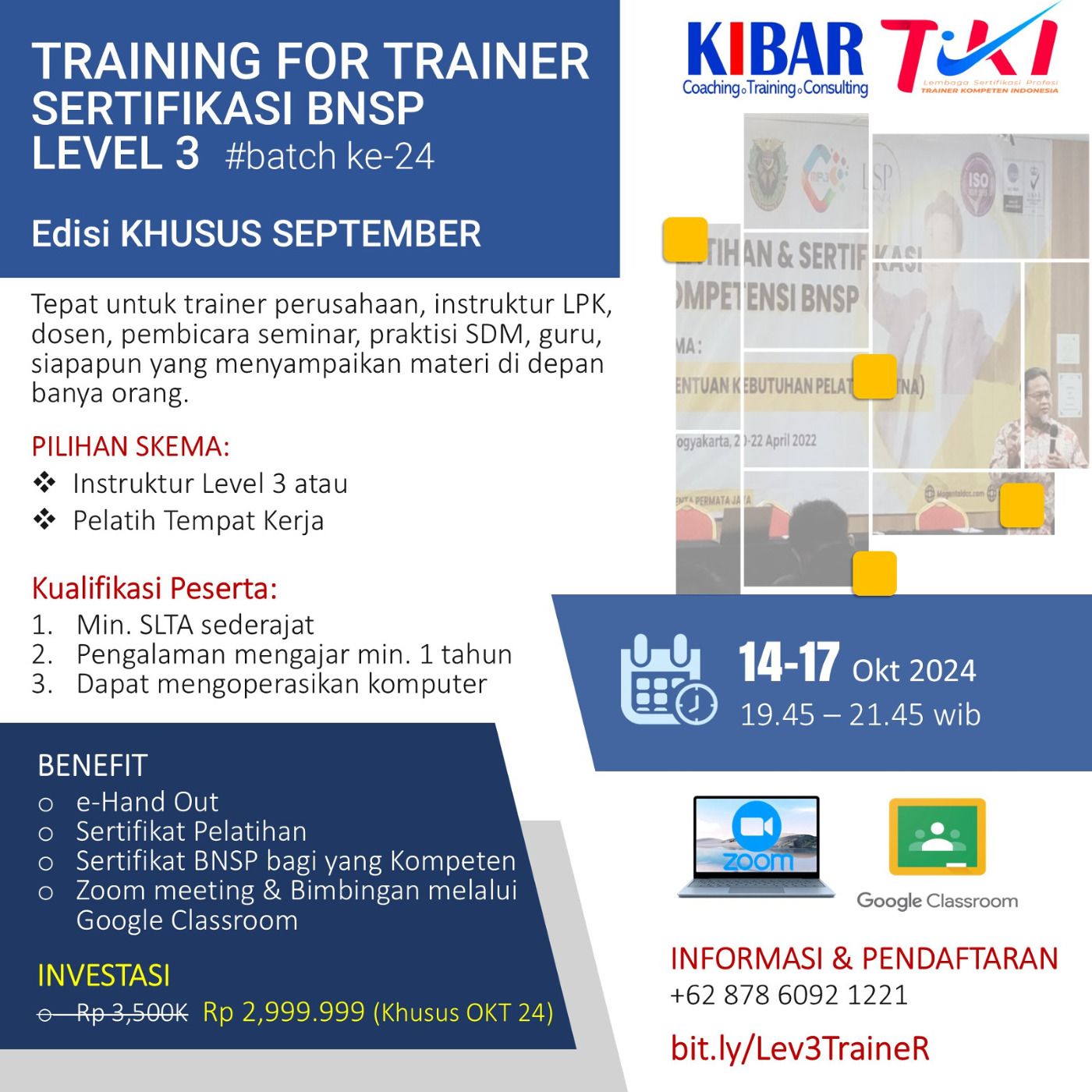 Training for Trainer Sertifikasi BNSP Level 3 – Edisi Khusus September, Batch ke-24