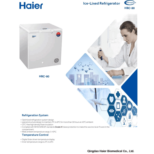 REFRIGERATOR FREEZER VACCINE HAEIR HB-80 / Kulkas Vaksin Merk Haeir Standar WHO