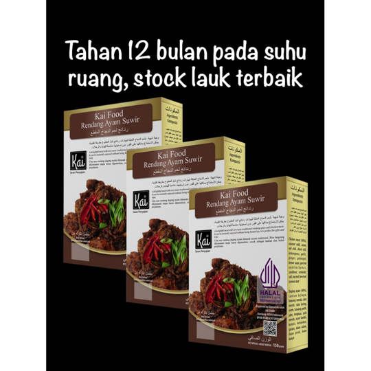 Trio Hemat 3 RENDANG AYAM SUWIR Kai Food 450g