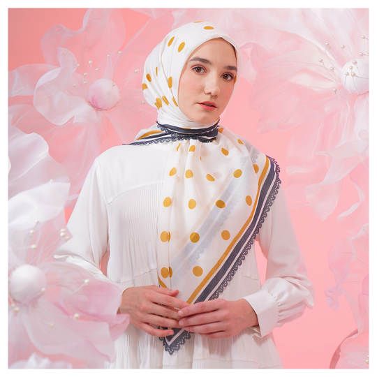 Tatuis Square Hijab Damour 102 Broken White - Yellow Reguler