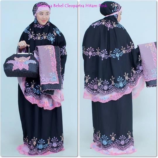 Mukena Behel Cleopatra Hitam Pink