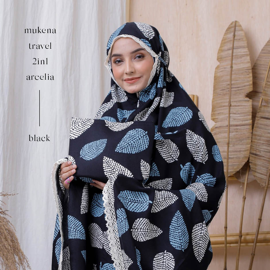 Mukena Dewasa Rayon Travel 2 in 1 Arcelia Black