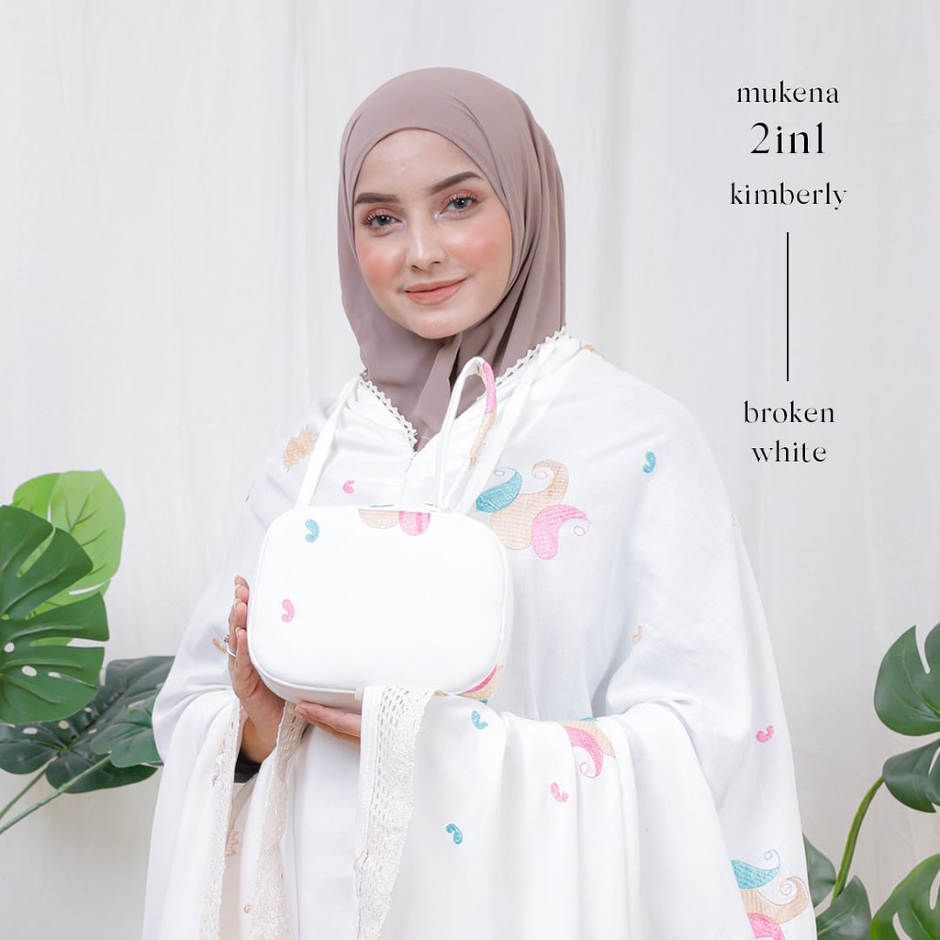 Mukena Dewasa Rayon Bordir 2 in 1 Kimberly Broken White