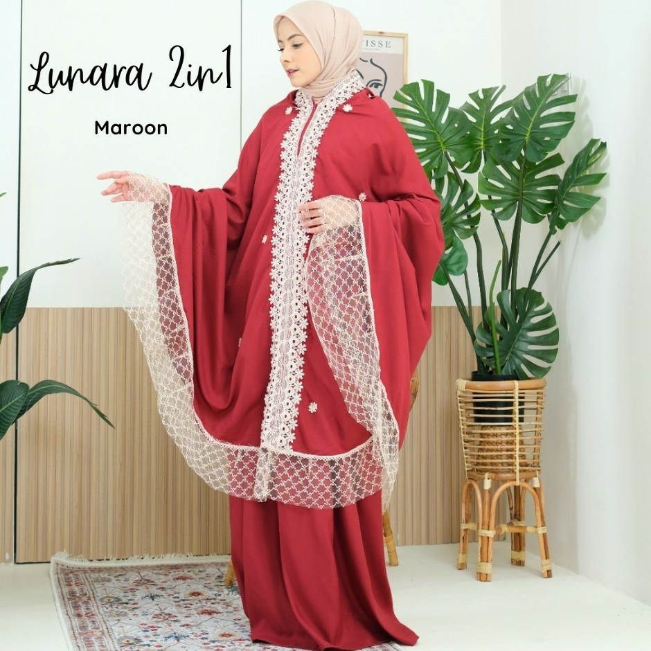 Mukena Katun Mikro Lunara 2 in 1 Maroon